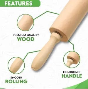 Classic Rolling Pin 16.5 Inches | Dough Roller for Baking Pizza, Pies, Pastry and Cookies, Ergonomic Handles, Kitchen Essential - Image 3